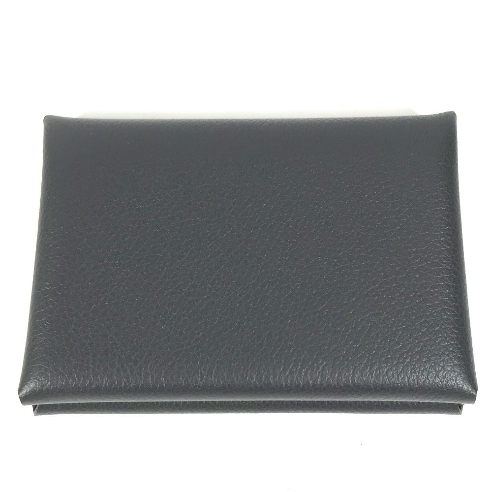 HERMES Bifold Calvi Duo Card Case, Coin Purse, Wallet, Business Card Holder, Pass Case, Coin Case, Evercolor, Unisex, Ardoise, Dark Gray