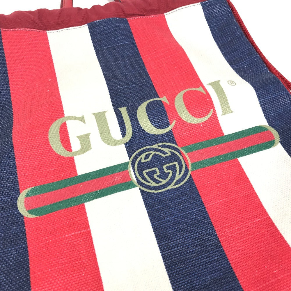 GUCCI 473872 トリコロール ドローストリング GG カバン バックパック ナップサック 2WAYバッグ ハンドバッグ トートバッグ リュックサック レザー/キャンバス ユニセックス レッド