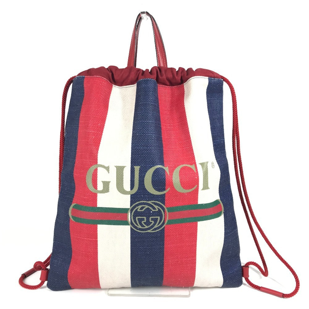 GUCCI 473872 トリコロール ドローストリング GG カバン バックパック ナップサック 2WAYバッグ ハンドバッグ トートバッグ リュックサック レザー/キャンバス ユニセックス レッド