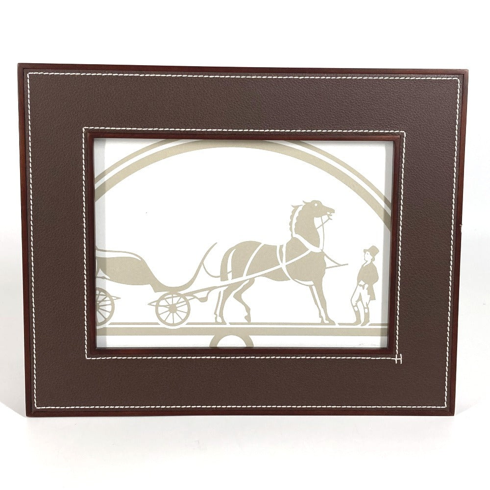 HERMES マホガニー フォトフレーム 《プレイヤード》 MM 横型 写真立て インテリア フォトフレーム トリヨン ユニセックス ショコラ ブラウン