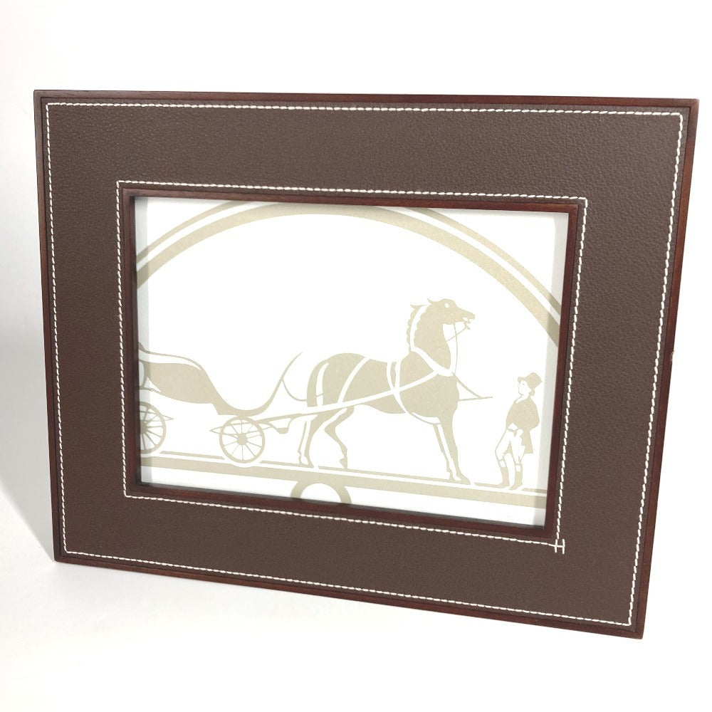 HERMES マホガニー フォトフレーム 《プレイヤード》 MM 横型 写真立て インテリア フォトフレーム トリヨン ユニセックス ショコラ ブラウン