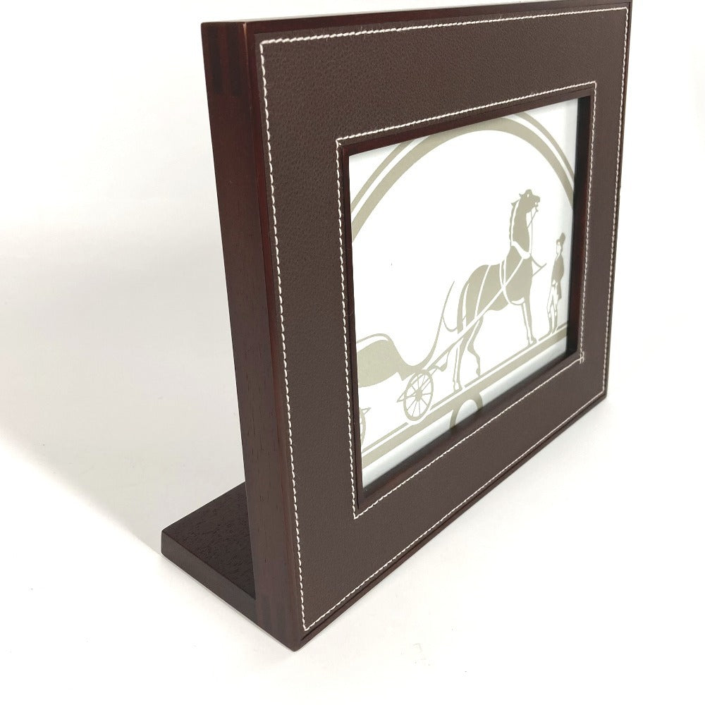 HERMES マホガニー フォトフレーム 《プレイヤード》 MM 横型 写真立て インテリア フォトフレーム トリヨン ユニセックス ショコラ ブラウン
