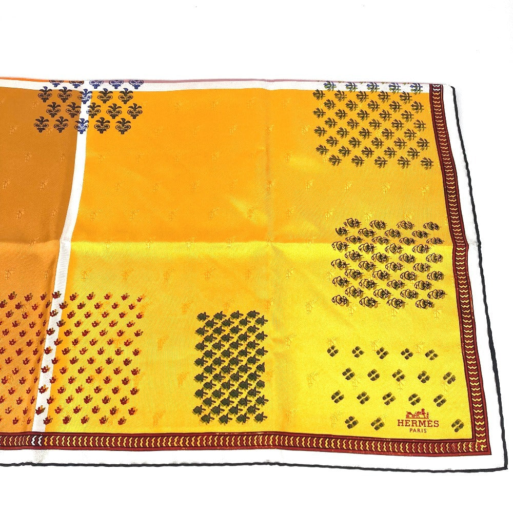 HERMES カレ90 カレ 90 ブロックの4重編み Quadrige galon quadri au bloc スカーフ シルク レディース オレンジ