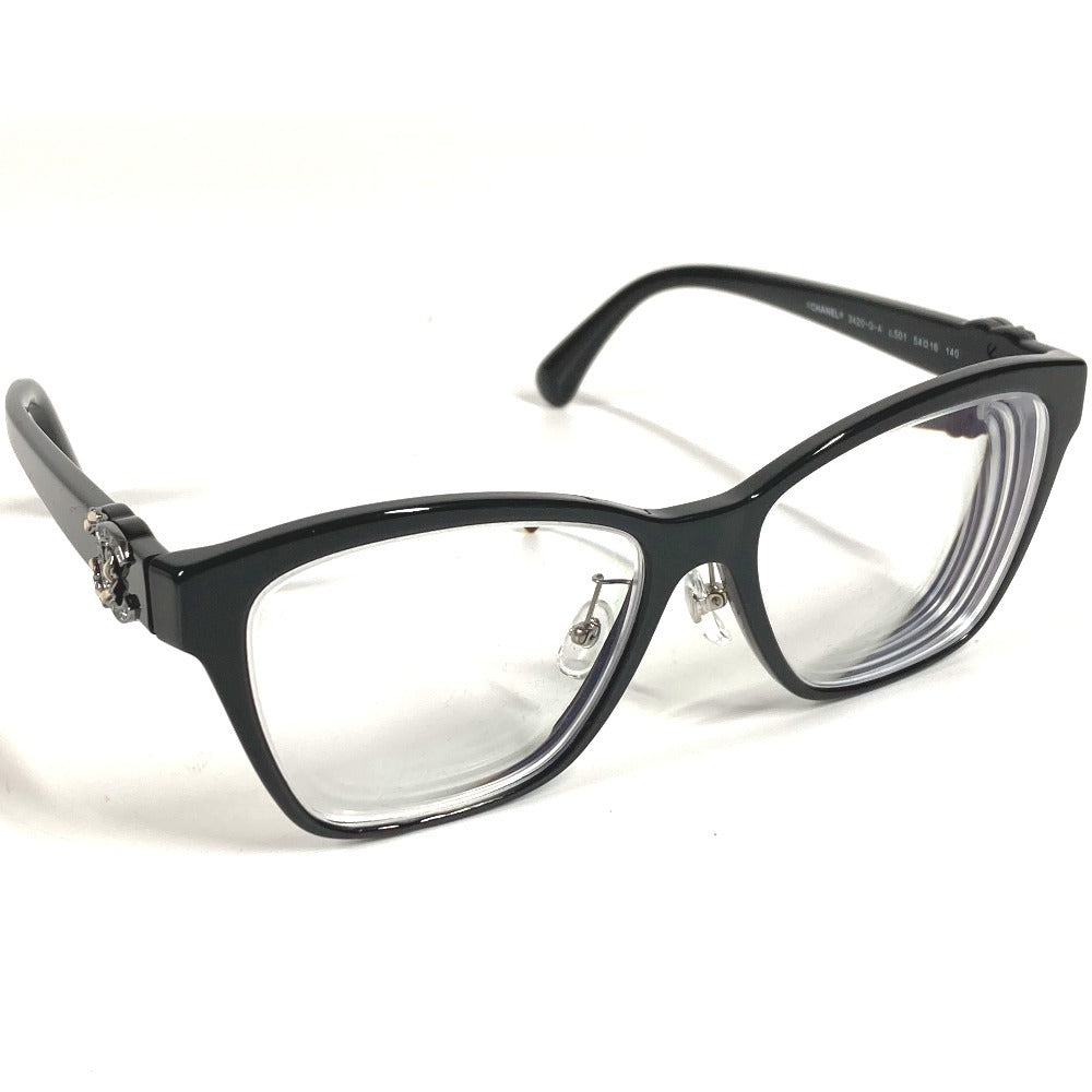 CHANEL 3420-Q-A CC ココマーク ロゴ ラインストーン チェーン めがね メガネ アイウェア 眼鏡 サングラス プラスチック レディース ブラック