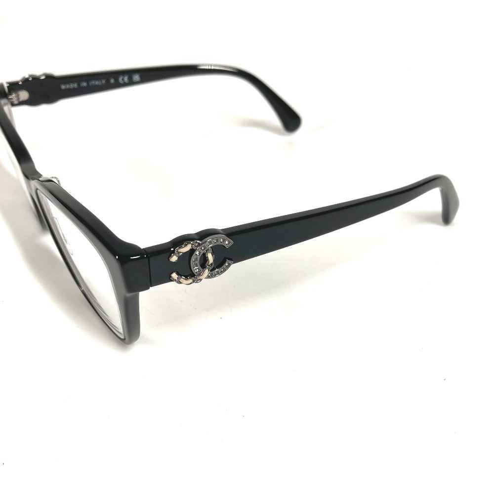 CHANEL 3420-Q-A CC ココマーク ロゴ ラインストーン チェーン めがね メガネ アイウェア 眼鏡 サングラス プラスチック レディース ブラック