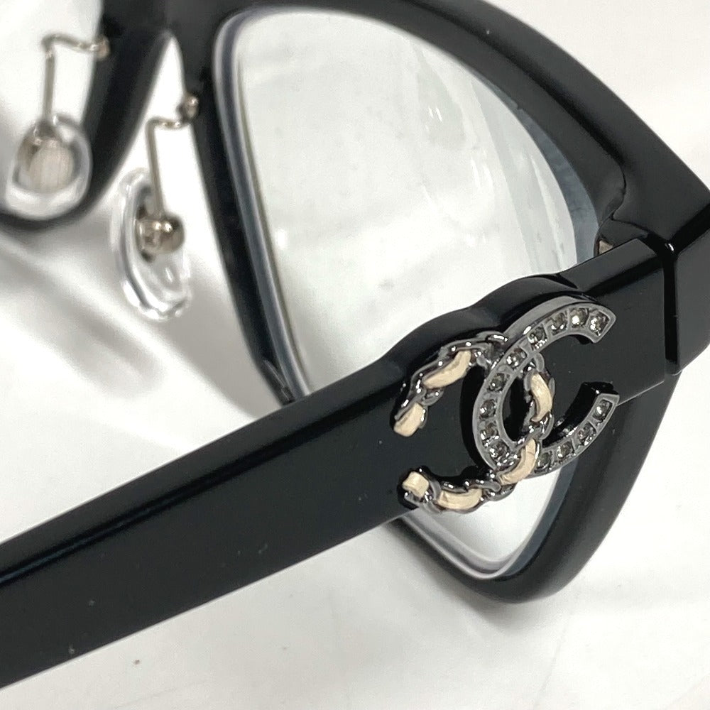 CHANEL 3420-Q-A CC ココマーク ロゴ ラインストーン チェーン めがね メガネ アイウェア 眼鏡 サングラス プラスチック レディース ブラック