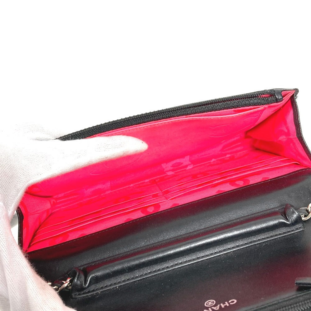 CHANEL A46646 カンボンライン CC ココマーク ロゴ チェーンウォレット カバン 長財布 斜め掛け チェーンバッグ ショルダーバッグ レザー レディース ブラック