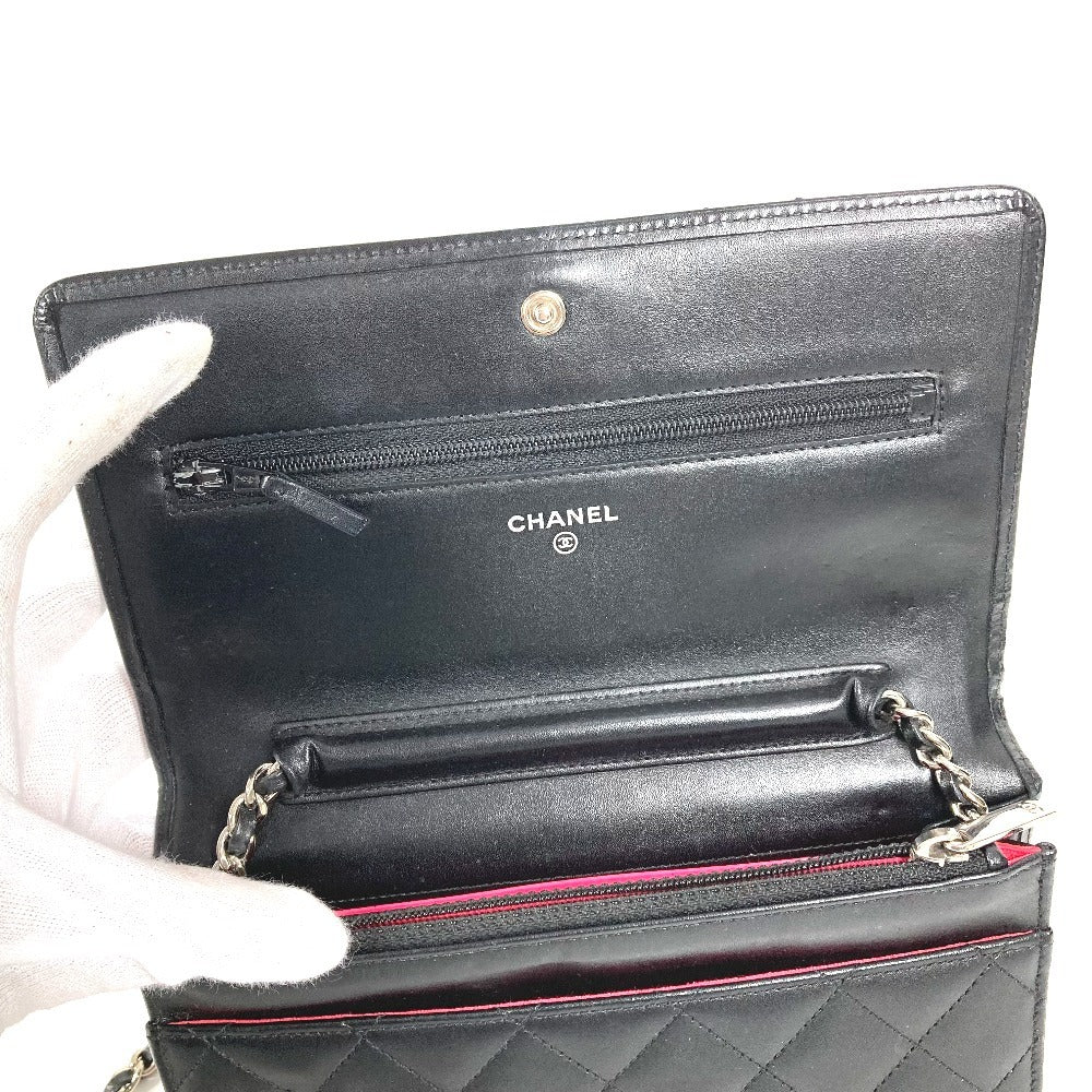 CHANEL A46646 カンボンライン CC ココマーク ロゴ チェーンウォレット カバン 長財布 斜め掛け チェーンバッグ ショルダーバッグ レザー レディース ブラック