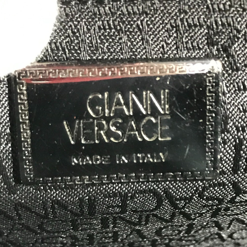 VERSACE ストラップ付き ロゴ カバン ポーチ フラップ クラッチバッグ セカンドバッグ レザー ユニセックス ブラック