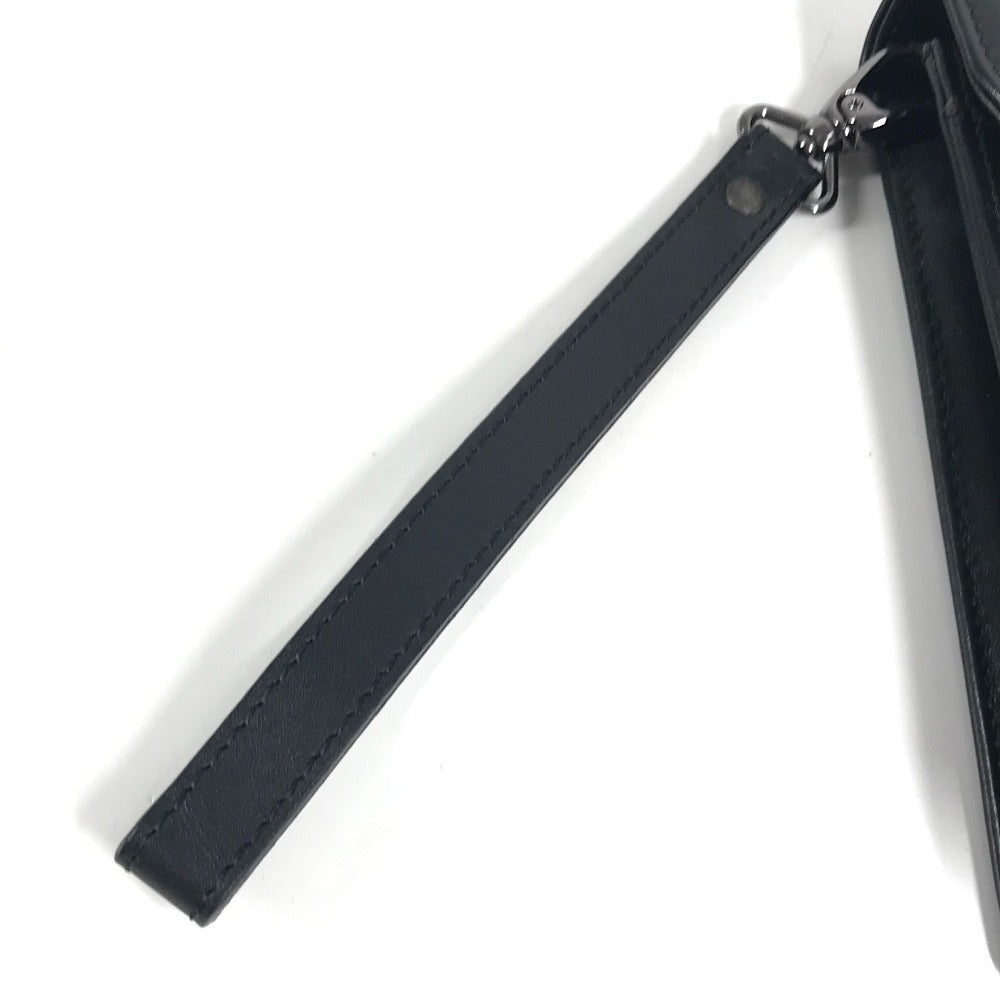 VERSACE ストラップ付き ロゴ カバン ポーチ フラップ クラッチバッグ セカンドバッグ レザー ユニセックス ブラック