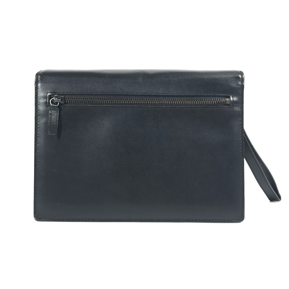 VERSACE ストラップ付き ロゴ カバン ポーチ フラップ クラッチバッグ セカンドバッグ レザー ユニセックス ブラック