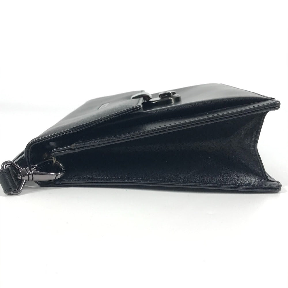 VERSACE ストラップ付き ロゴ カバン ポーチ フラップ クラッチバッグ セカンドバッグ レザー ユニセックス ブラック