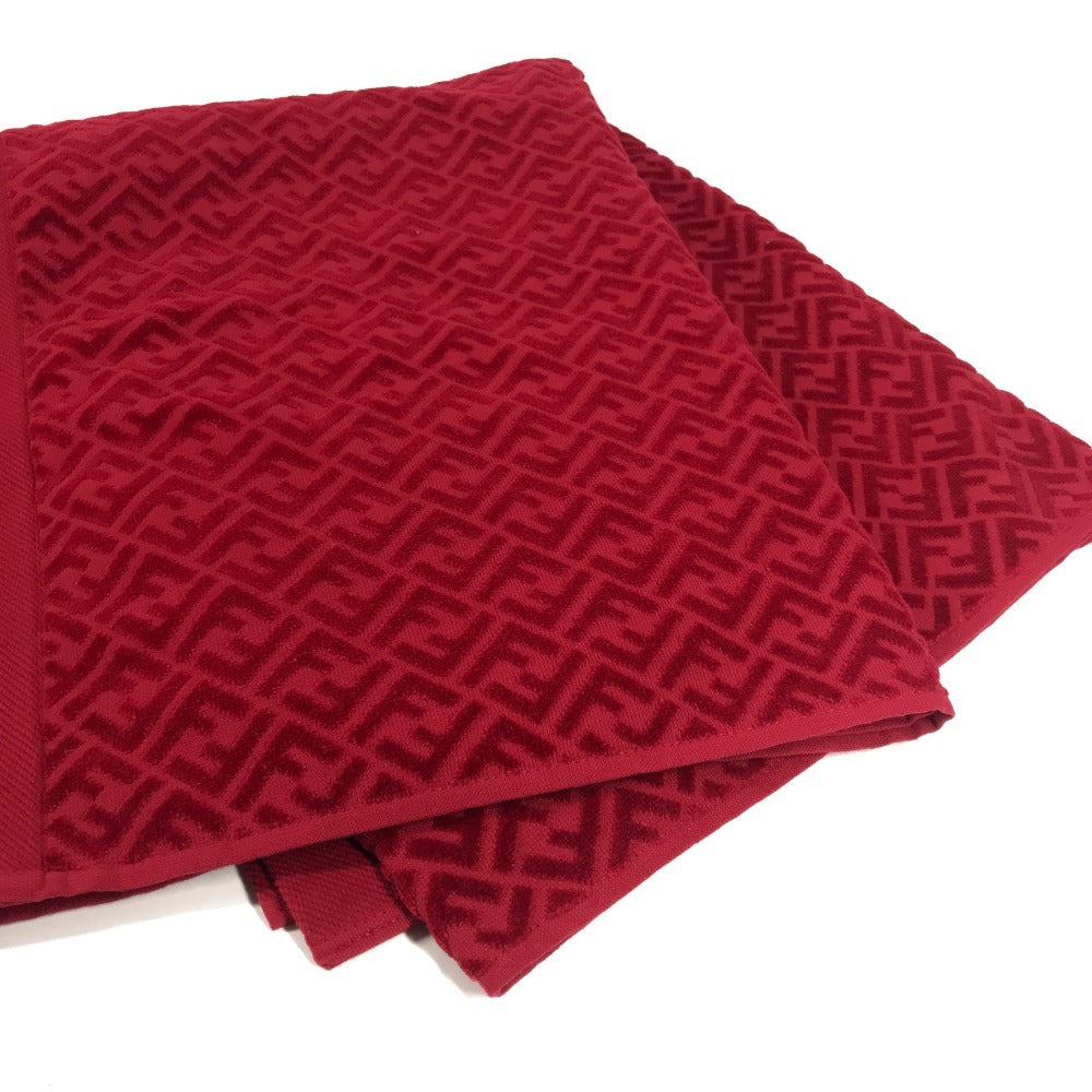 FENDI FXT002 ズッカ ロゴ バスタオル インテリア ひざかけ ブランケット タオル コットン ユニセックス レッド