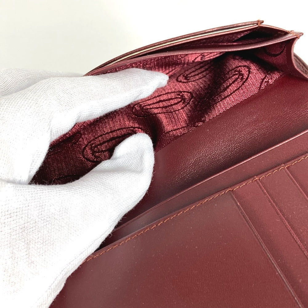CARTIER マストライン ロゴ 名刺入れ パスケース カードケース レザー レディース ワインレッド