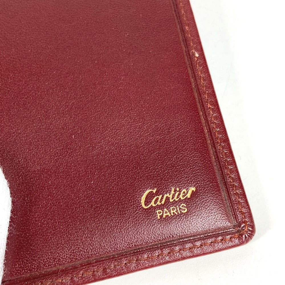 CARTIER マストライン ロゴ 名刺入れ パスケース カードケース レザー レディース ワインレッド