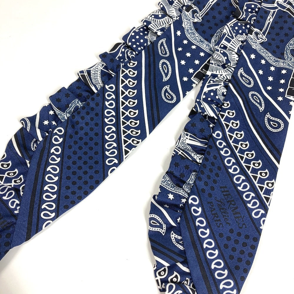 HERMES 《エプロン・ドール》 フリル ツィリー ツイリー アクセサリー ファッション小物 スカーフ シルク レディース マリンフォンセ/ブラック/ホワイト ブルー