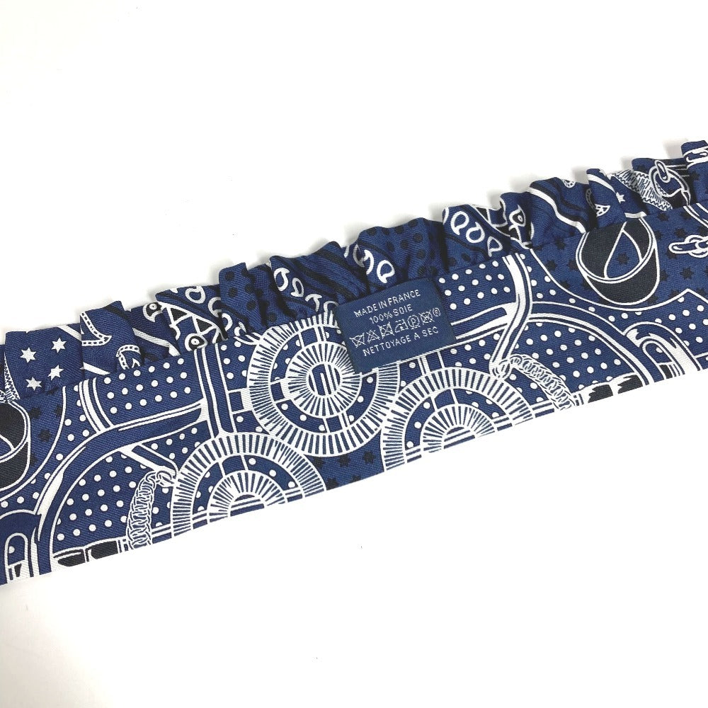 HERMES 《エプロン・ドール》 フリル ツィリー ツイリー アクセサリー ファッション小物 スカーフ シルク レディース マリンフォンセ/ブラック/ホワイト ブルー