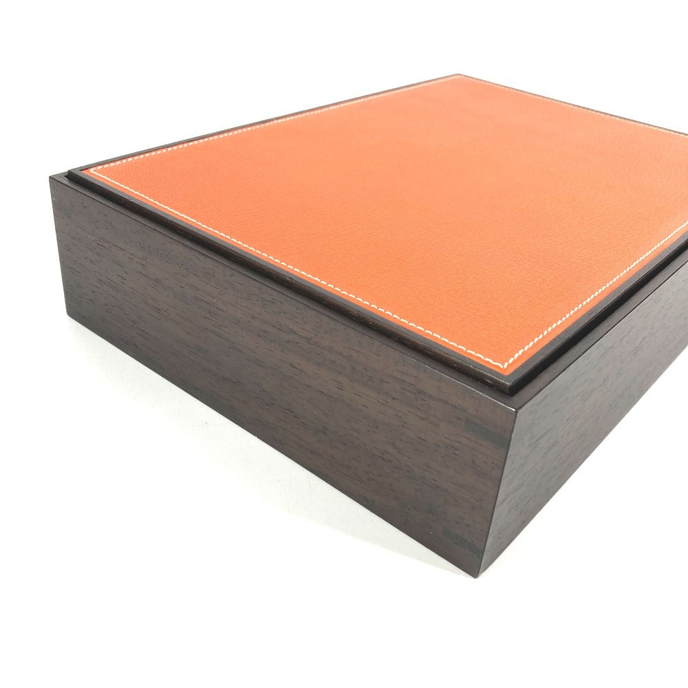 HERMES ジュエリーケース ジュエリーボックス プレイヤード 木箱 Hロゴ アクセサリー インテリア ポーチ 小物入れ レザー/ウッド ユニセックス オレンジ