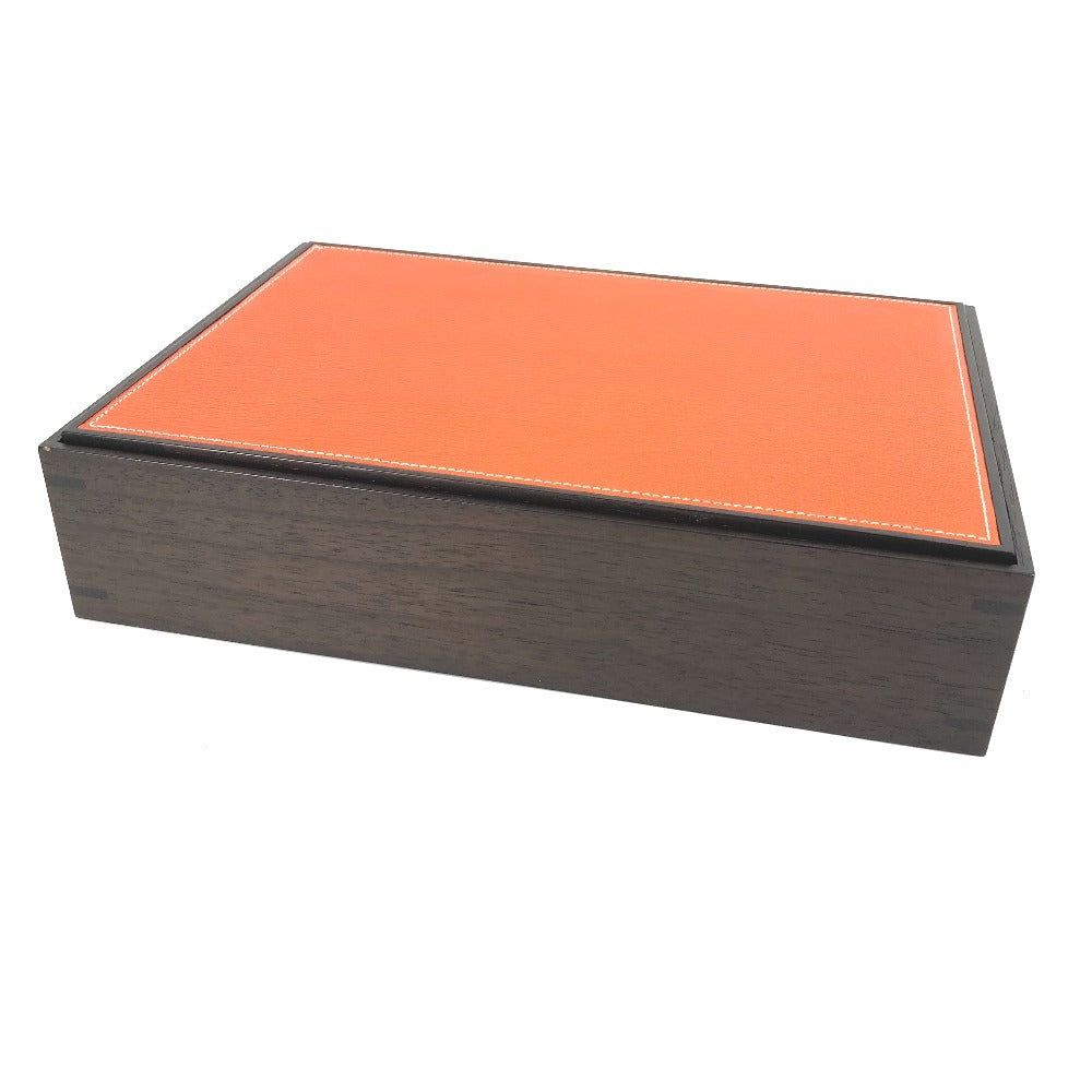 HERMES ジュエリーケース ジュエリーボックス プレイヤード 木箱 Hロゴ アクセサリー インテリア ポーチ 小物入れ レザー/ウッド ユニセックス オレンジ