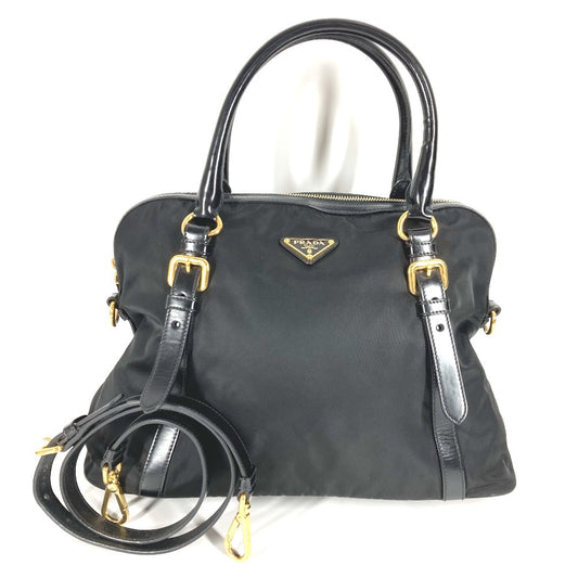 PRADA 1BB01 2WAYバッグ ハンドバッグ トートバッグ トライアングルロゴ 三角ロゴ プレート カバン 斜め掛け ショルダーバッグ レザー/ナイロン ユニセックス ブラック