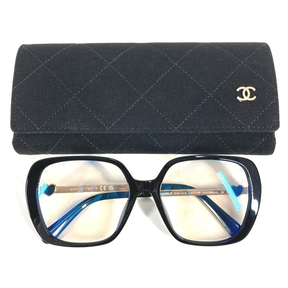 CHANEL 3462-S-A ハート CC ココマーク ロゴ めがね メガネ アイウェア 眼鏡 サングラス プラスチック レディース ブラック