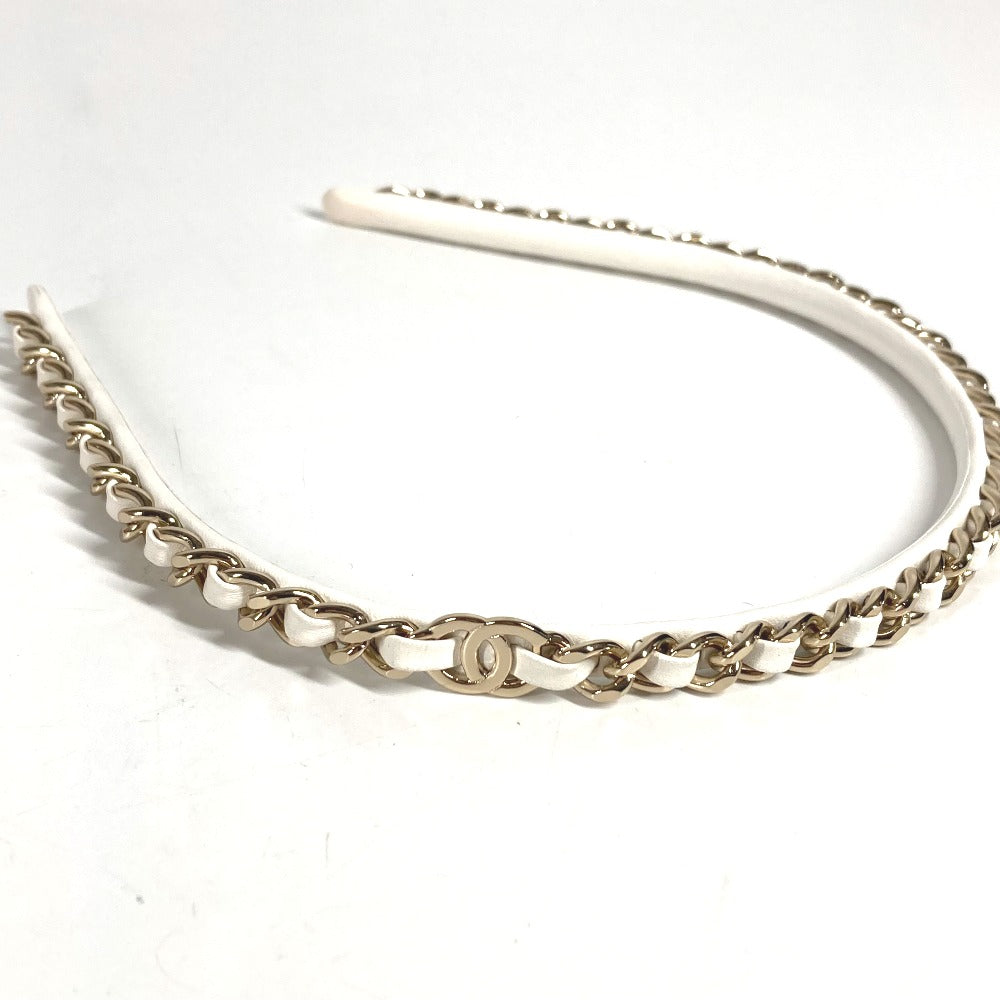 CHANEL 22S チェーン CC ココマーク ヘアアクセサリー ヘッドバンド ヘアバンド カチューシャ レザー レディース ホワイト