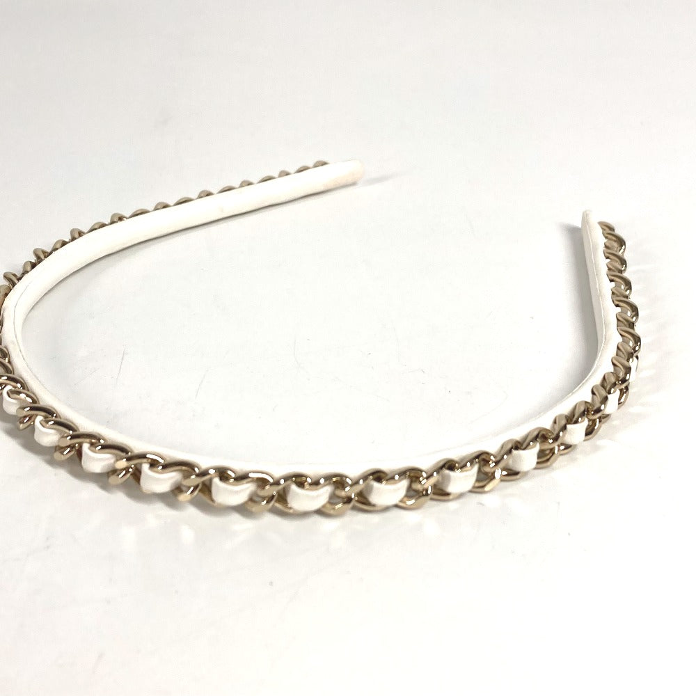 CHANEL 22S チェーン CC ココマーク ヘアアクセサリー ヘッドバンド ヘアバンド カチューシャ レザー レディース ホワイト