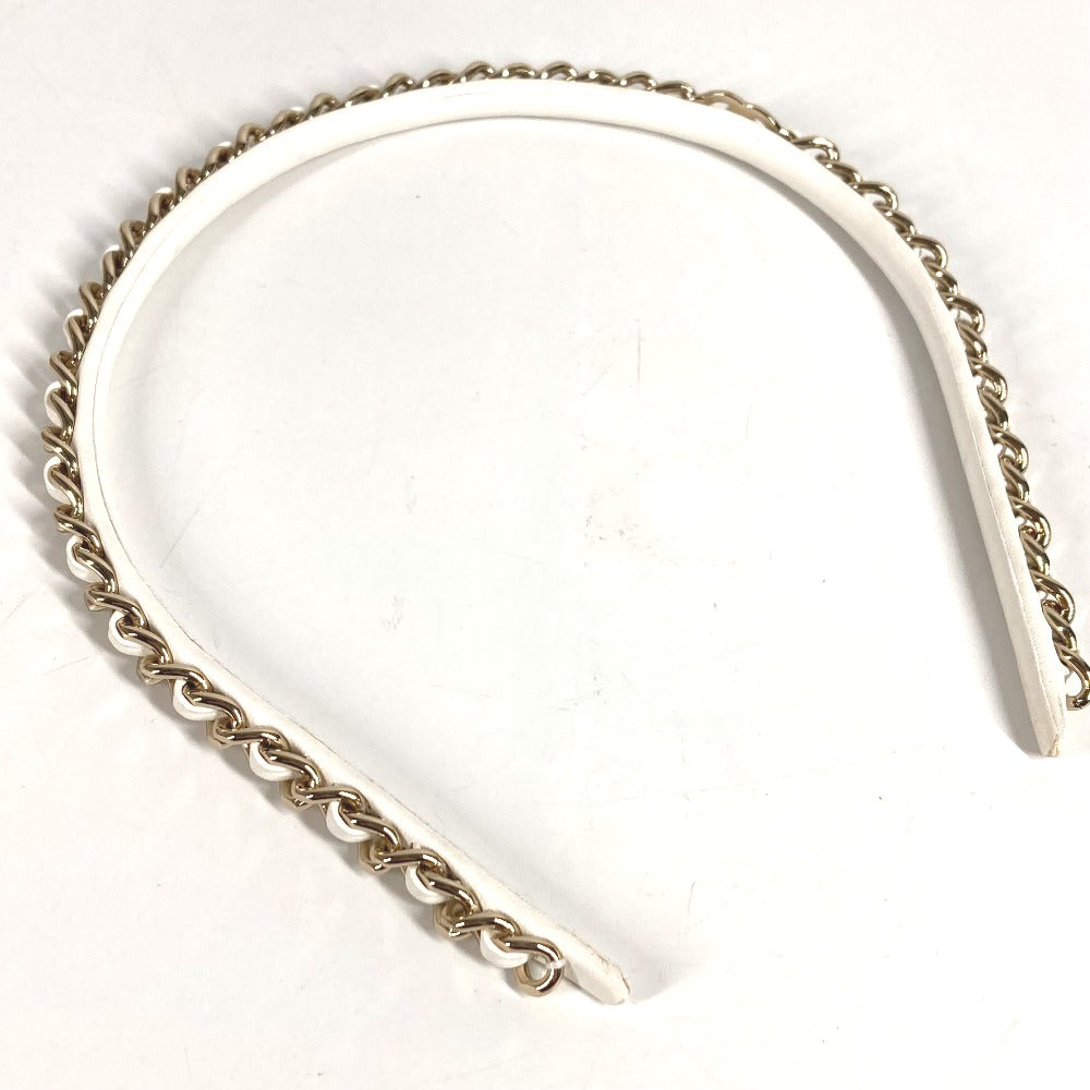 CHANEL 22S チェーン CC ココマーク ヘアアクセサリー ヘッドバンド ヘアバンド カチューシャ レザー レディース ホワイト