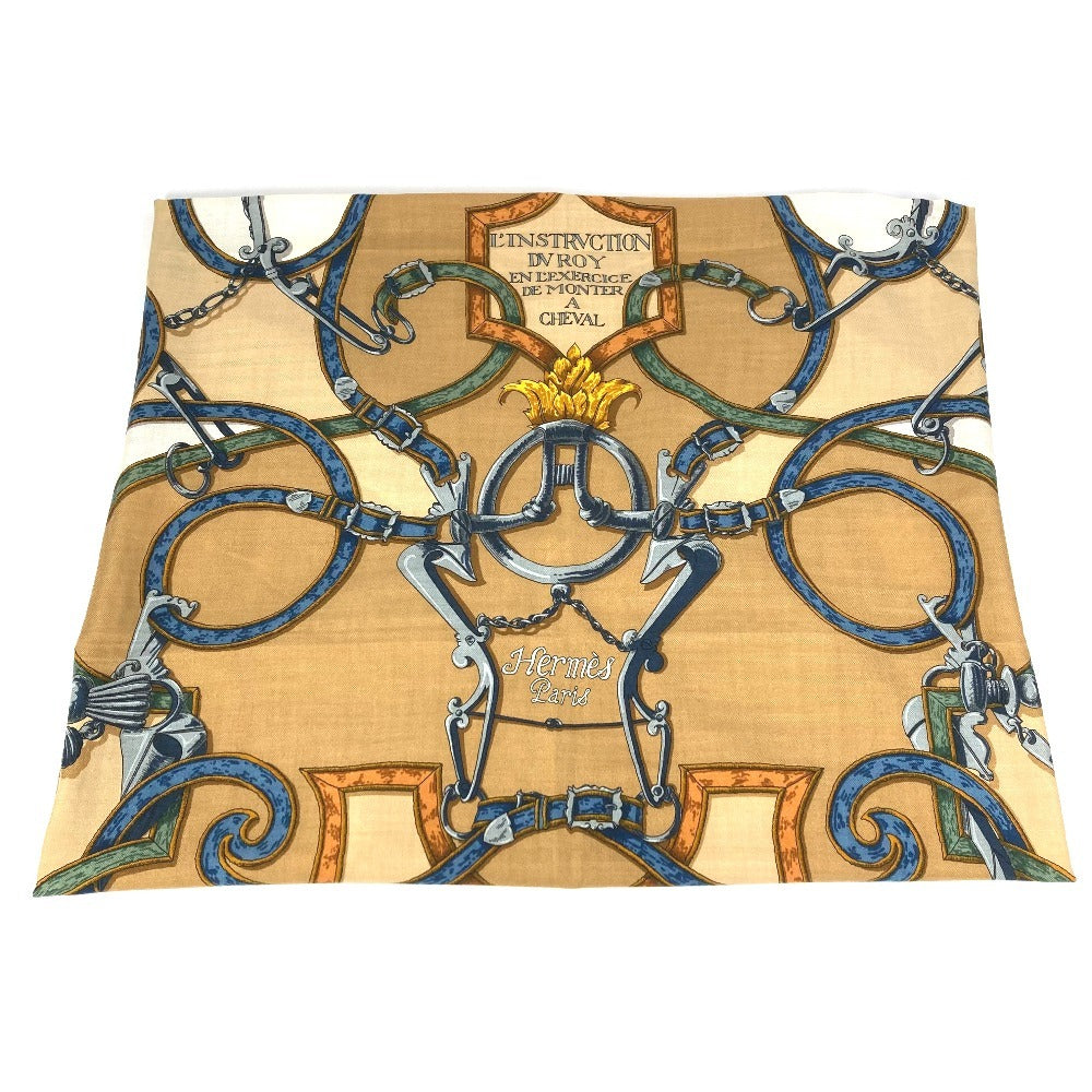 HERMES L'Instruction du Roy 帝王学 カレジェアン 140 カレジェアン140 ショール ストール 大判 スカーフ シルク ユニセックス ベージュ