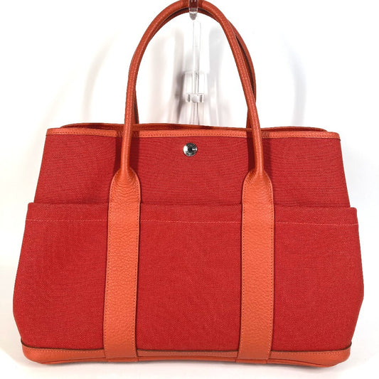 HERMES Garden Party Pocket Tote Bag, Size 36, Toile Militaire, Unisex, Rouge Tomato x Capucines, Red