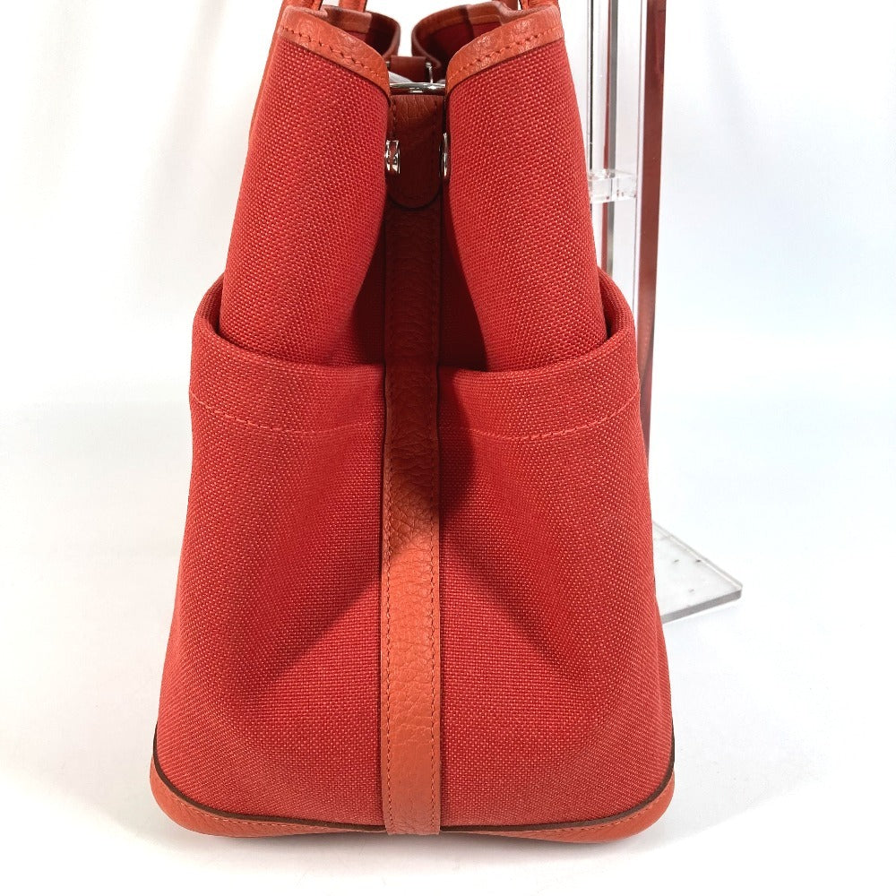 HERMES Garden Party Pocket Tote Bag, Size 36, Toile Militaire, Unisex, Rouge Tomato x Capucines, Red