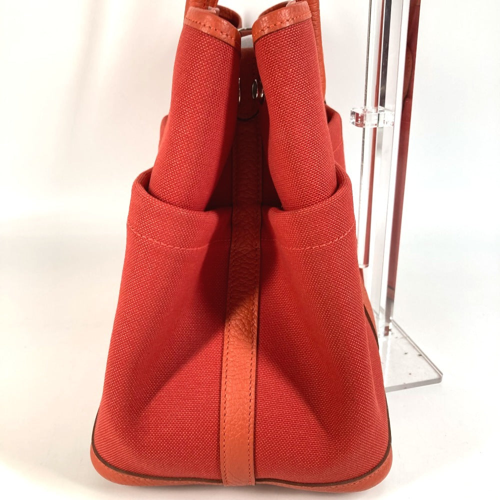 HERMES Garden Party Pocket Tote Bag, Size 36, Toile Militaire, Unisex, Rouge Tomato x Capucines, Red