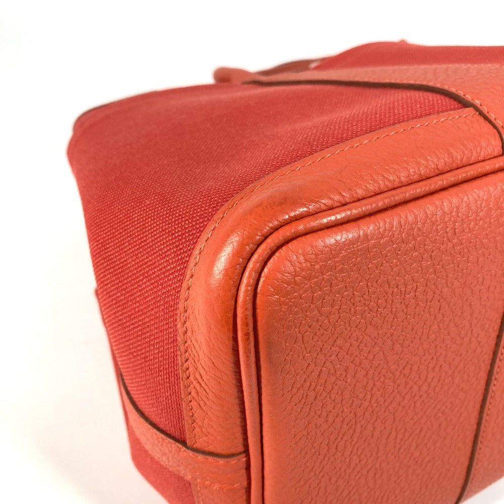 HERMES Garden Party Pocket Tote Bag, Size 36, Toile Militaire, Unisex, Rouge Tomato x Capucines, Red