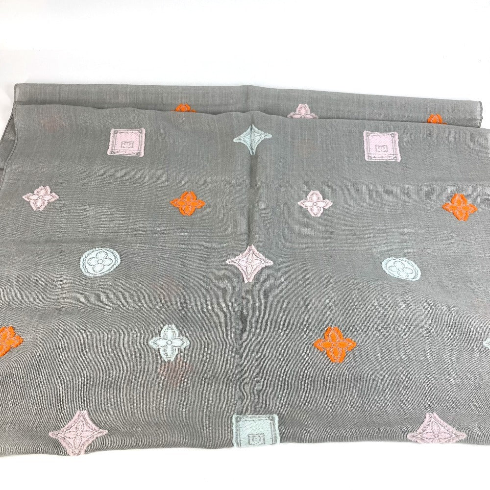 LOUIS VUITTON M70385 Embroidered Monogram LV Logo Stole/Scarf Shawl Wool Unisex Gray