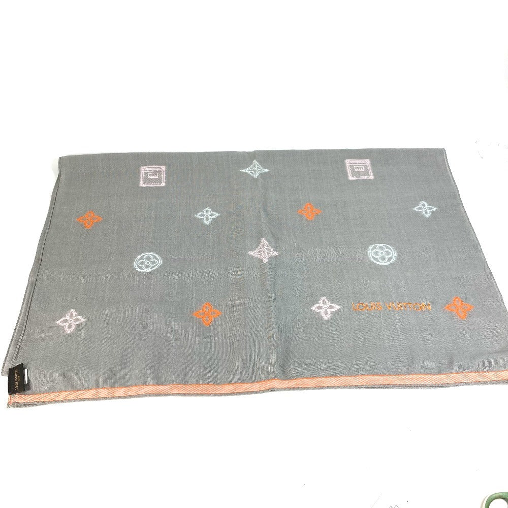 LOUIS VUITTON M70385 Embroidered Monogram LV Logo Stole/Scarf Shawl Wool Unisex Gray