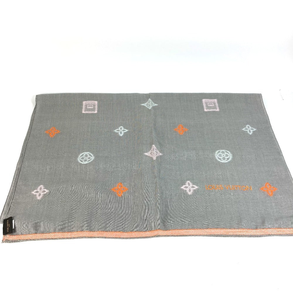 LOUIS VUITTON M70385 Embroidered Monogram LV Logo Stole/Scarf Shawl Wool Unisex Gray