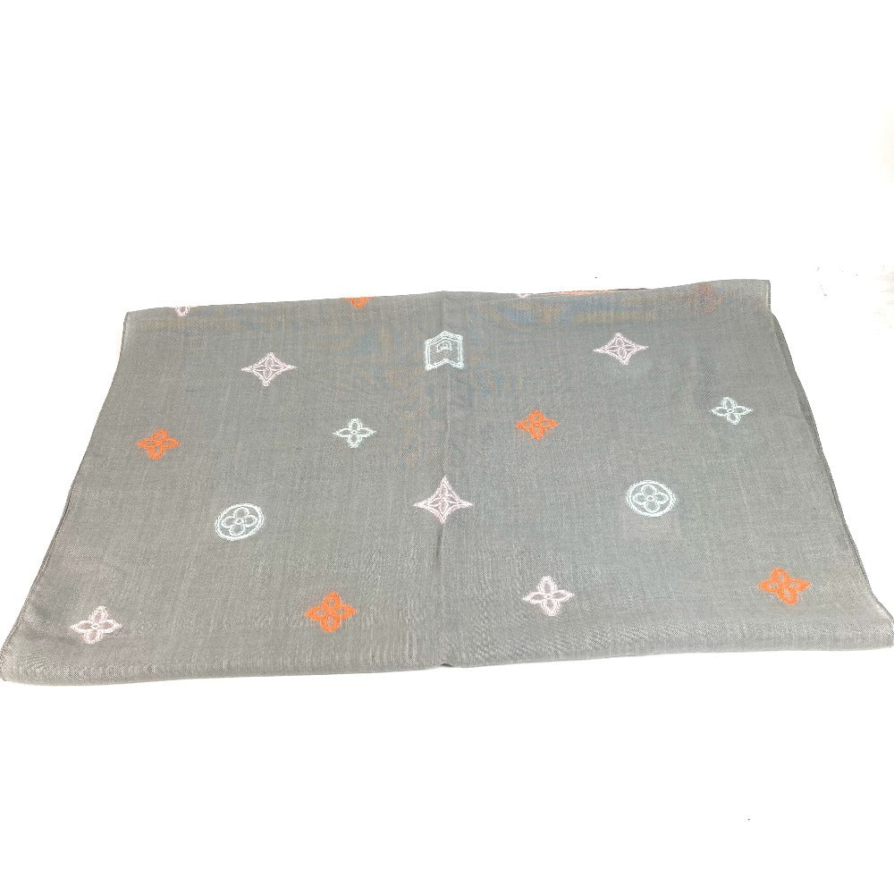 LOUIS VUITTON M70385 Embroidered Monogram LV Logo Stole/Scarf Shawl Wool Unisex Gray