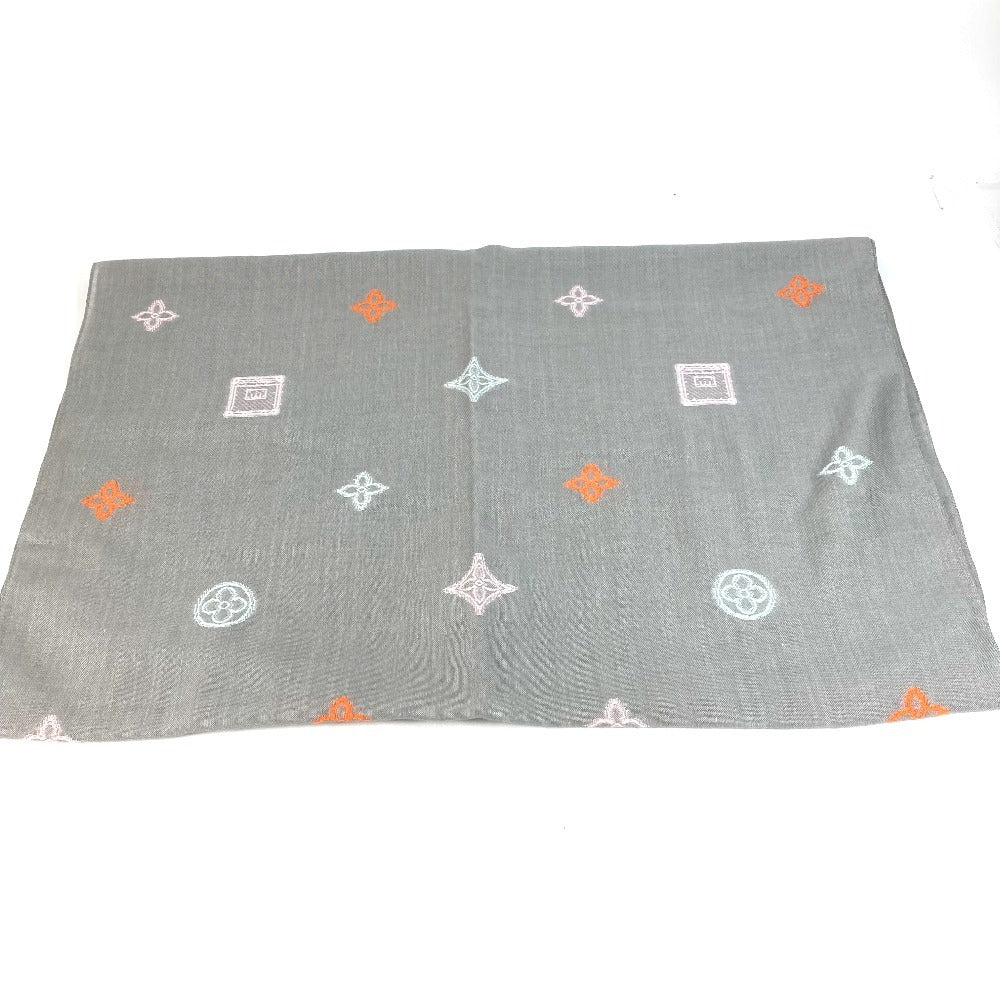 LOUIS VUITTON M70385 Embroidered Monogram LV Logo Stole/Scarf Shawl Wool Unisex Gray