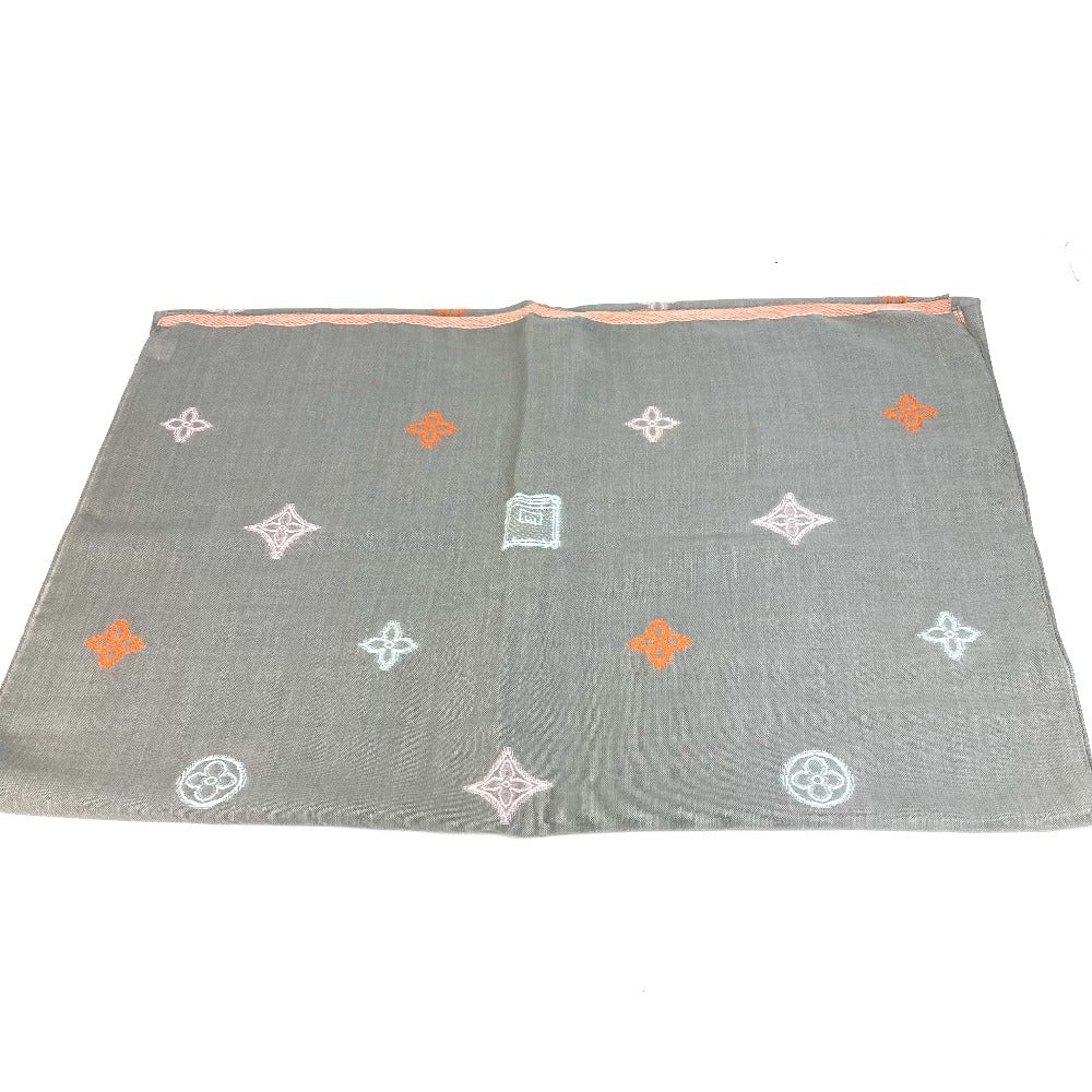 LOUIS VUITTON M70385 Embroidered Monogram LV Logo Stole/Scarf Shawl Wool Unisex Gray