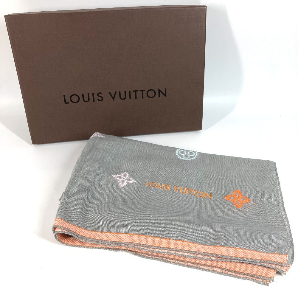LOUIS VUITTON M70385 Embroidered Monogram LV Logo Stole/Scarf Shawl Wool Unisex Gray