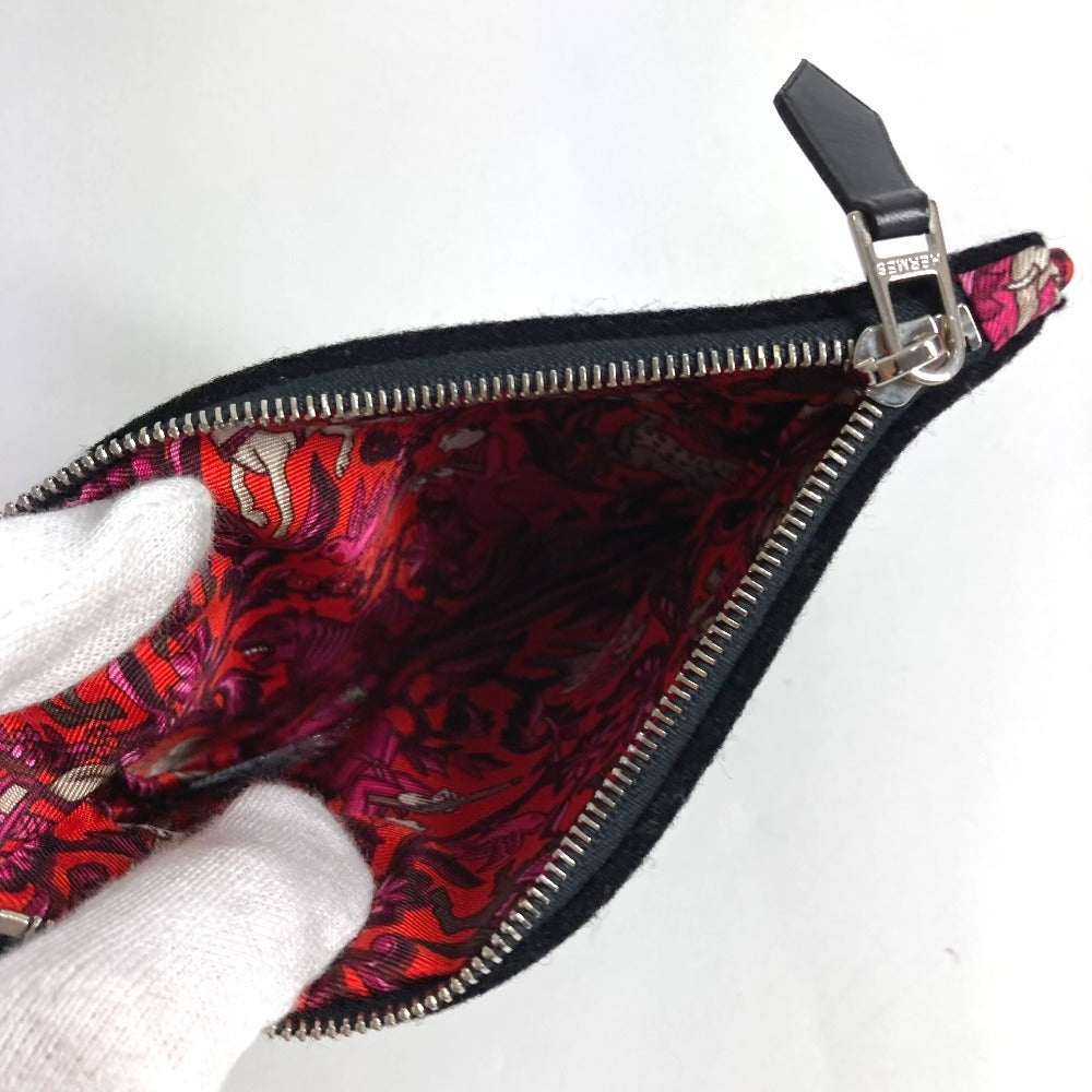 HERMES セリエ ロゴ メイクポーチ 化粧ポーチ フラットポーチ 小銭入れ 財布 コインケース ポーチ フェルト レディース ブラック