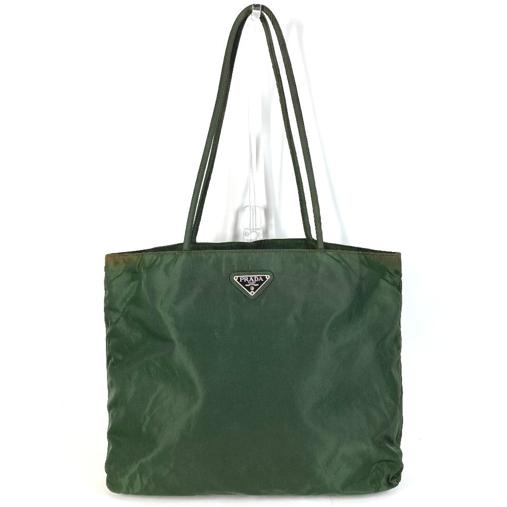 Prada Triangle Logo Plaque Tote Bag Shoulder Bag Nylon Unisex Khaki