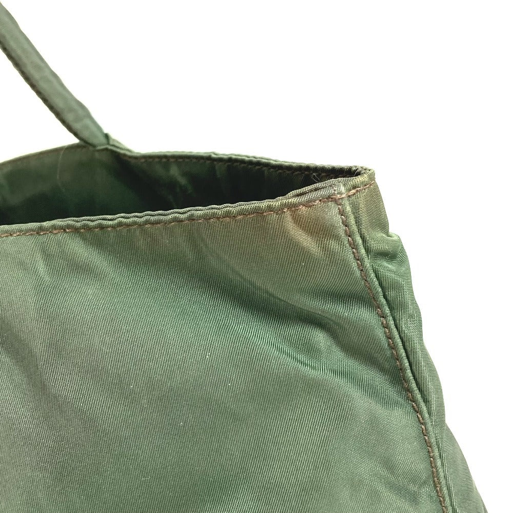Prada Triangle Logo Plaque Tote Bag Shoulder Bag Nylon Unisex Khaki