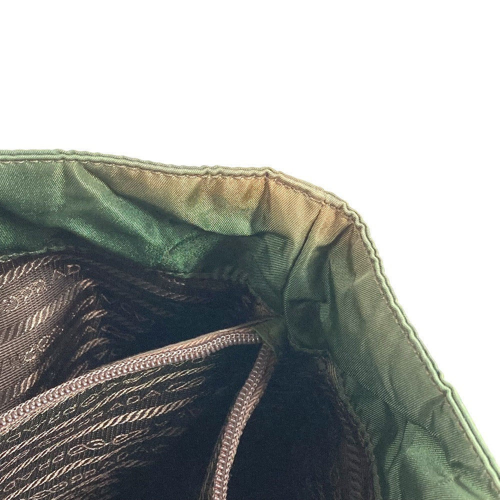 Prada Triangle Logo Plaque Tote Bag Shoulder Bag Nylon Unisex Khaki