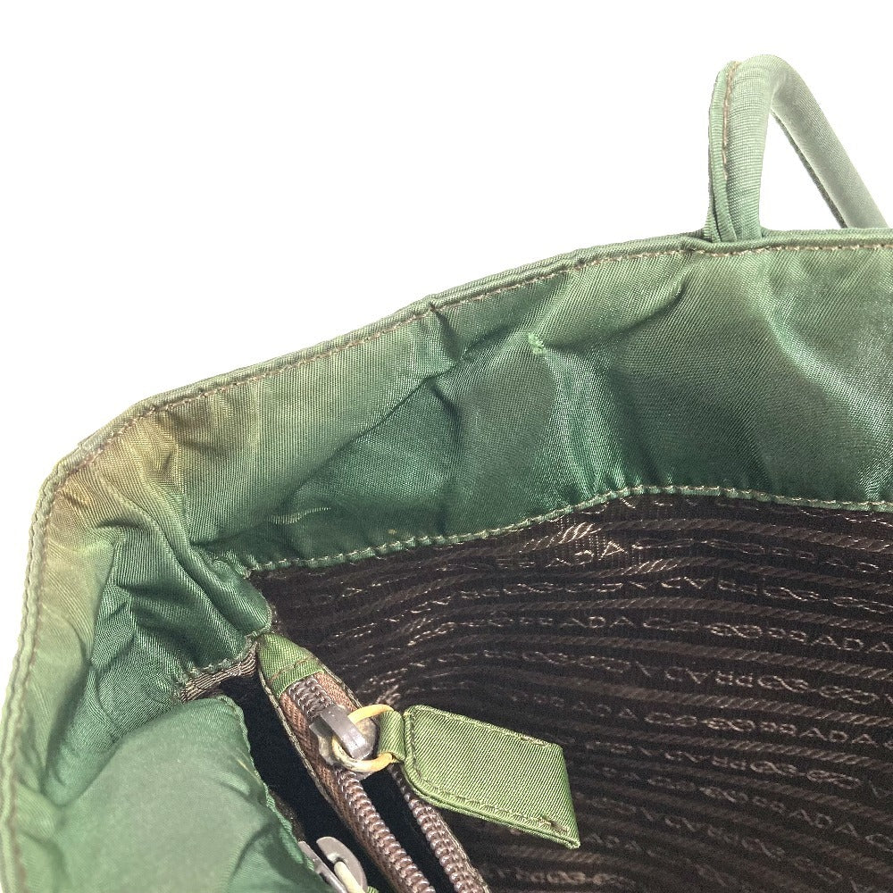 Prada Triangle Logo Plaque Tote Bag Shoulder Bag Nylon Unisex Khaki