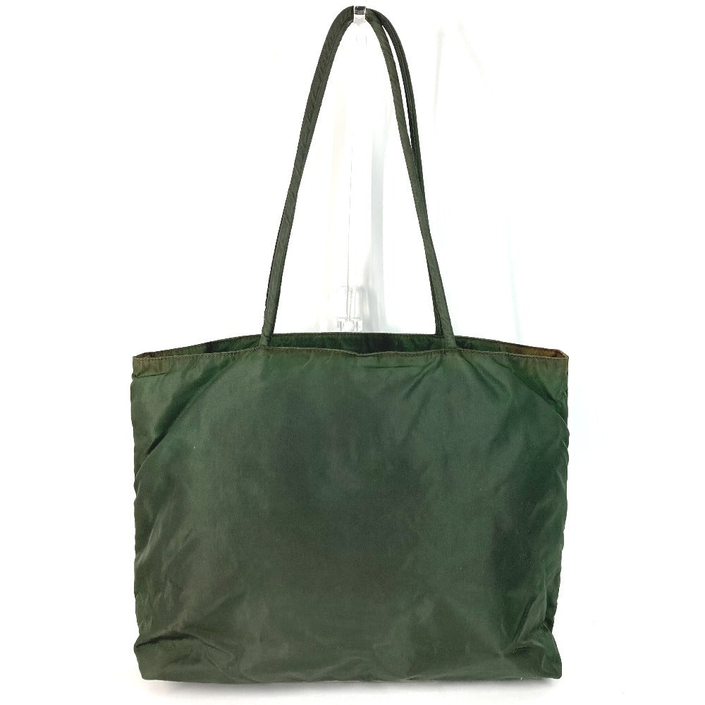 Prada Triangle Logo Plaque Tote Bag Shoulder Bag Nylon Unisex Khaki