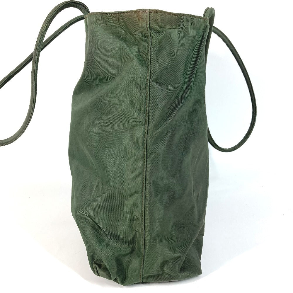 Prada Triangle Logo Plaque Tote Bag Shoulder Bag Nylon Unisex Khaki