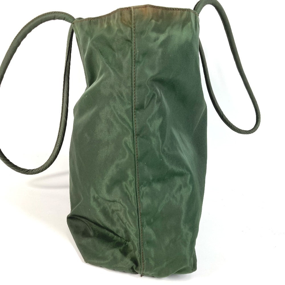 Prada Triangle Logo Plaque Tote Bag Shoulder Bag Nylon Unisex Khaki