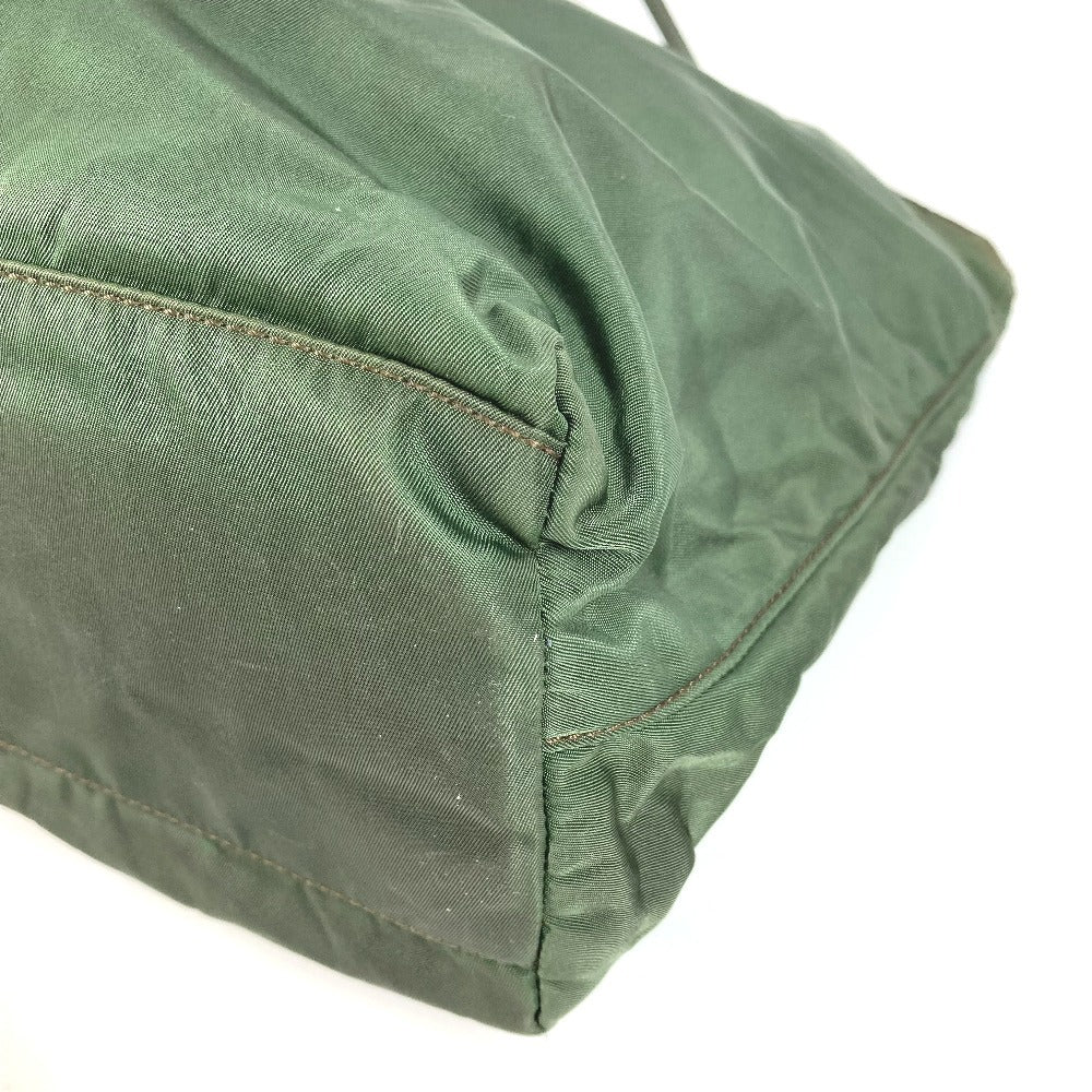 Prada Triangle Logo Plaque Tote Bag Shoulder Bag Nylon Unisex Khaki