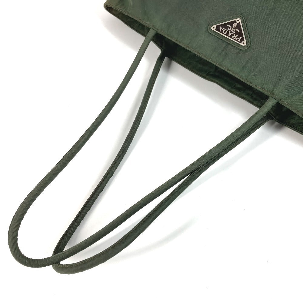 Prada Triangle Logo Plaque Tote Bag Shoulder Bag Nylon Unisex Khaki